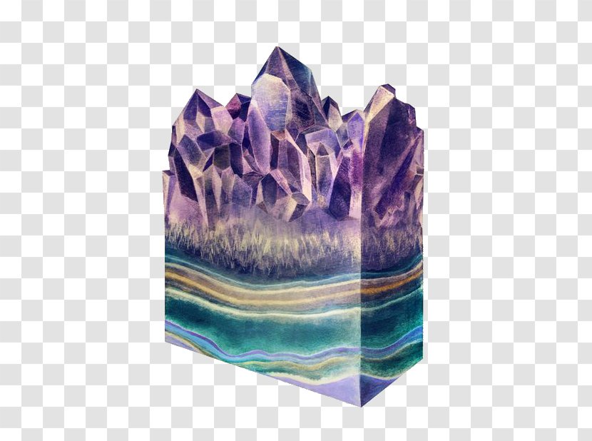 Mineral Watercolor Painting Illustrator Crystal Illustration - Purple Diamond Rock Transparent PNG