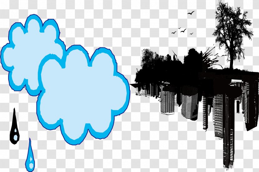 City Landscape - Blue - Clouds And Raindrops Transparent PNG