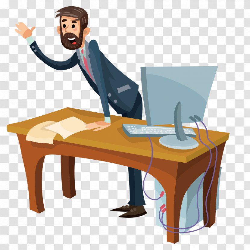 Office Stock Illustration Photography - Desk - Man In Front Of Vector Computer Transparent PNG