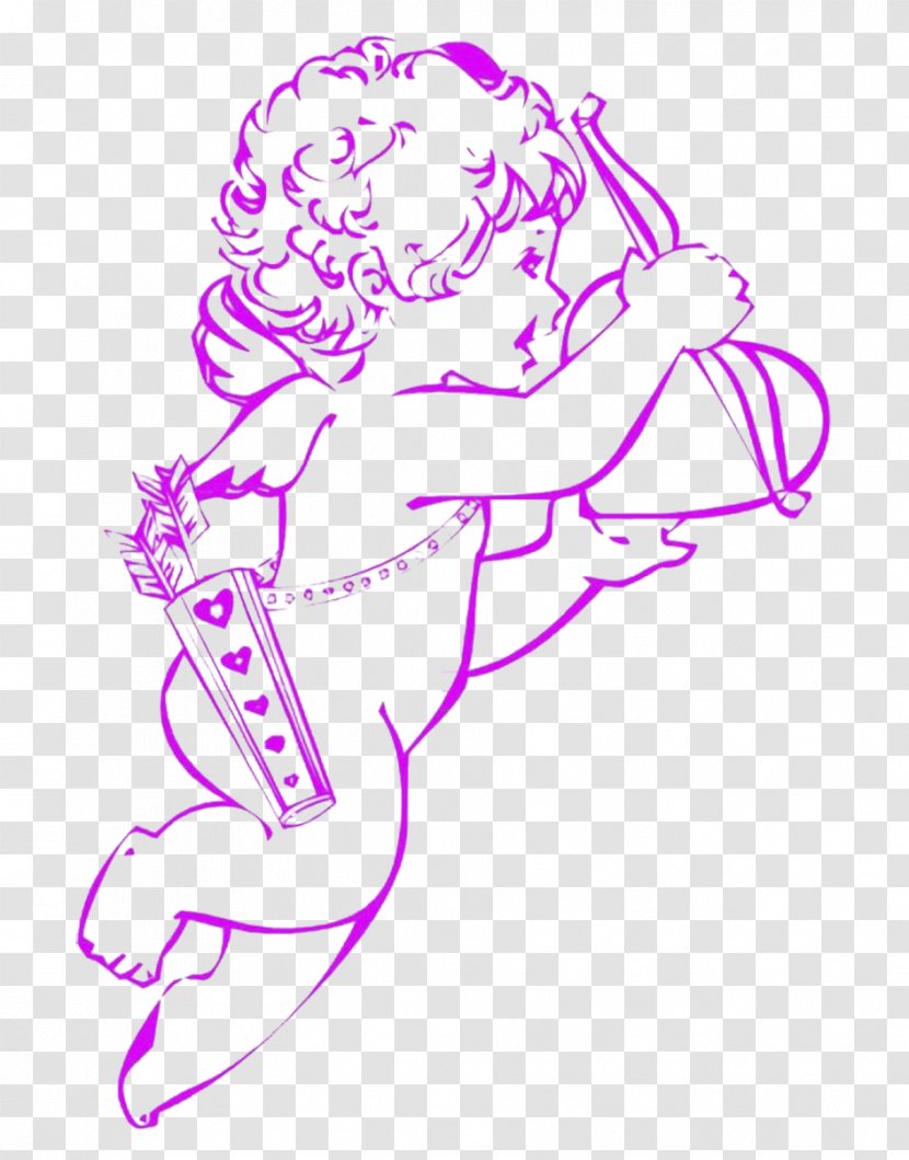 Drawing - Silhouette - Line Cupid Holding Heart Transparent PNG