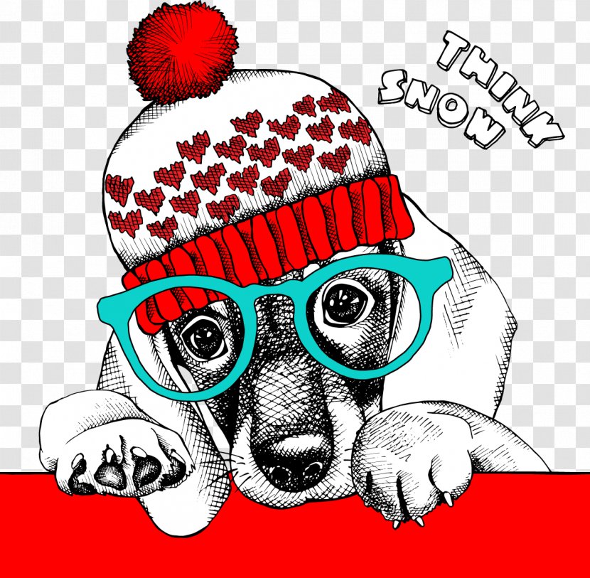Dog Christmas Cuteness Cartoon - Frame - Fuuny ​​wearing A Hat Transparent PNG