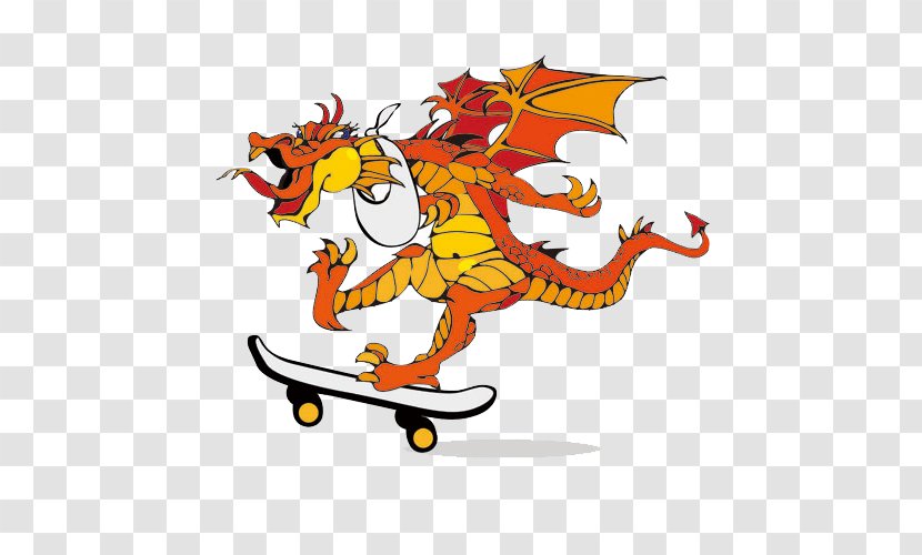 Chinese Dragon Cartoon Symbol - Raster Graphics - Skateboard Transparent PNG