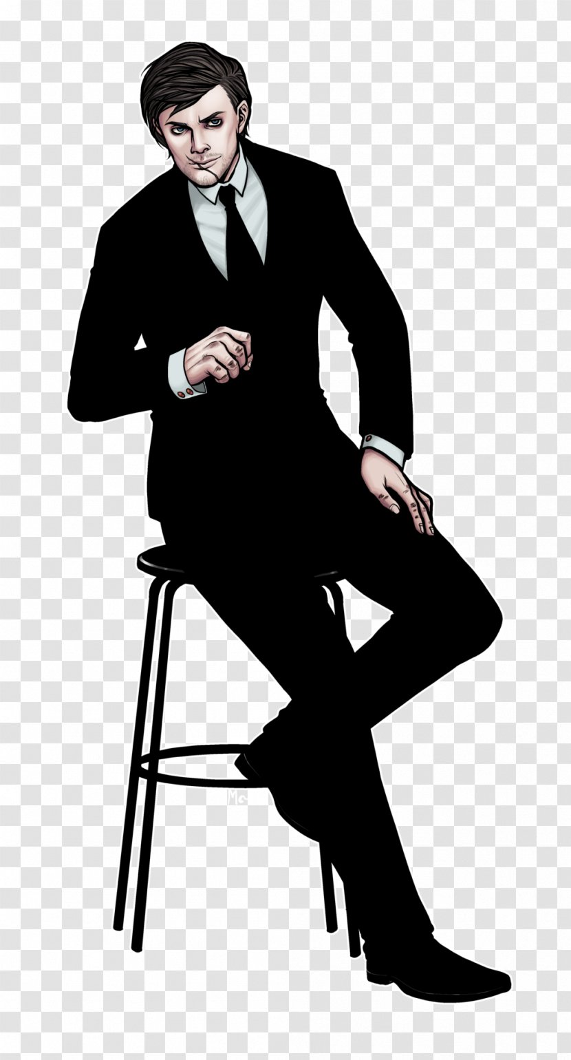 Tuxedo Creepypasta Slenderman Suit Drawing - Sitting Transparent PNG