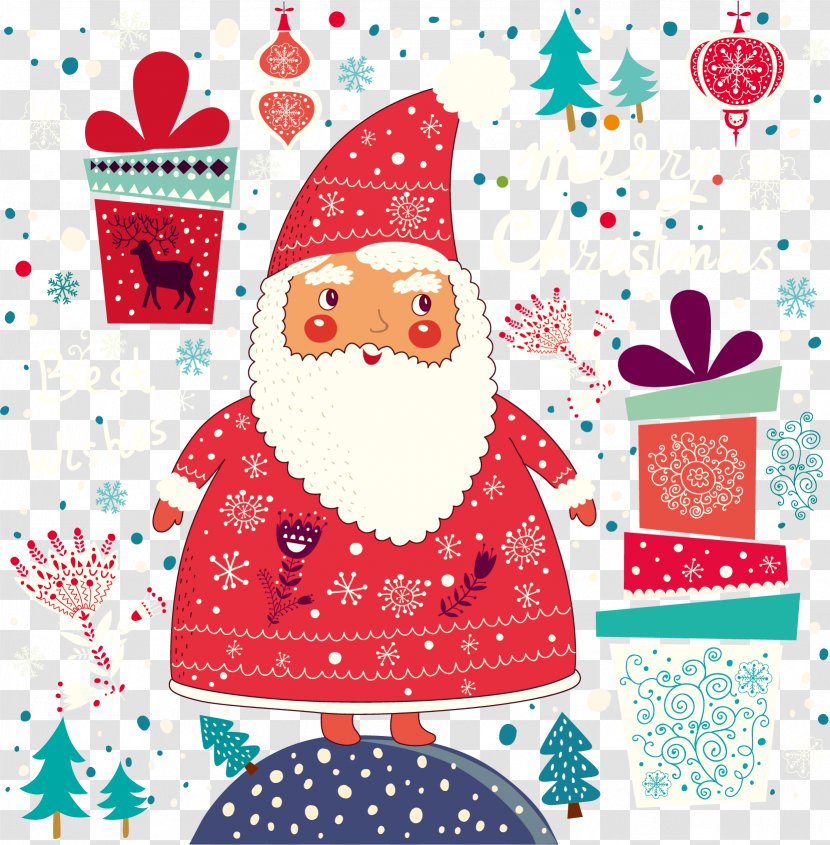 Santa Claus Christmas Tree Illustration - Hand Painted Vector Transparent PNG