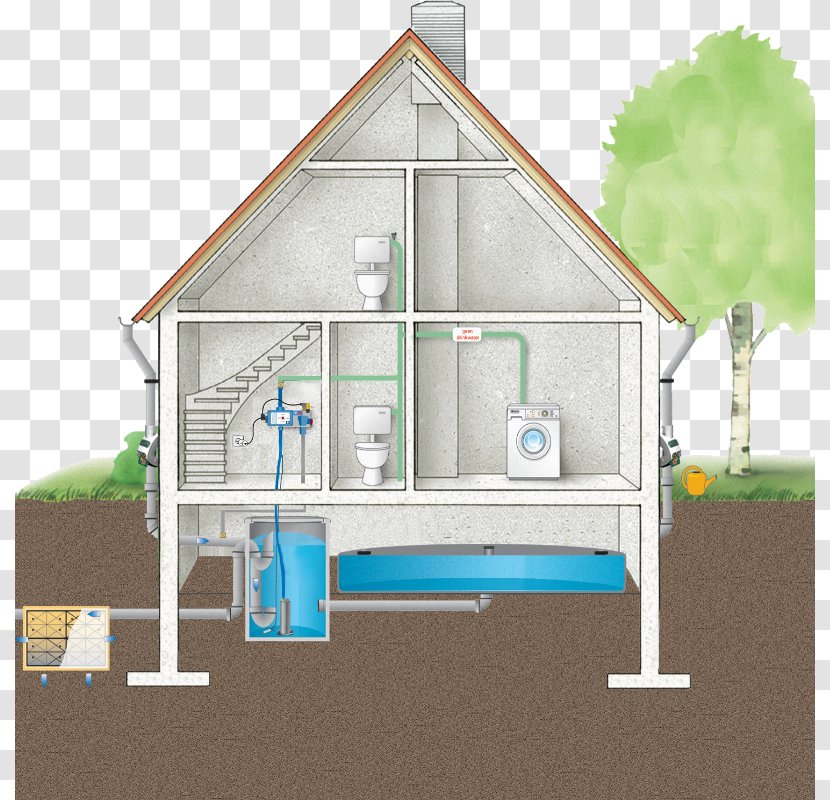 Reclaimed Water Greywater Sustainability House Residential Area - Elevation Transparent PNG