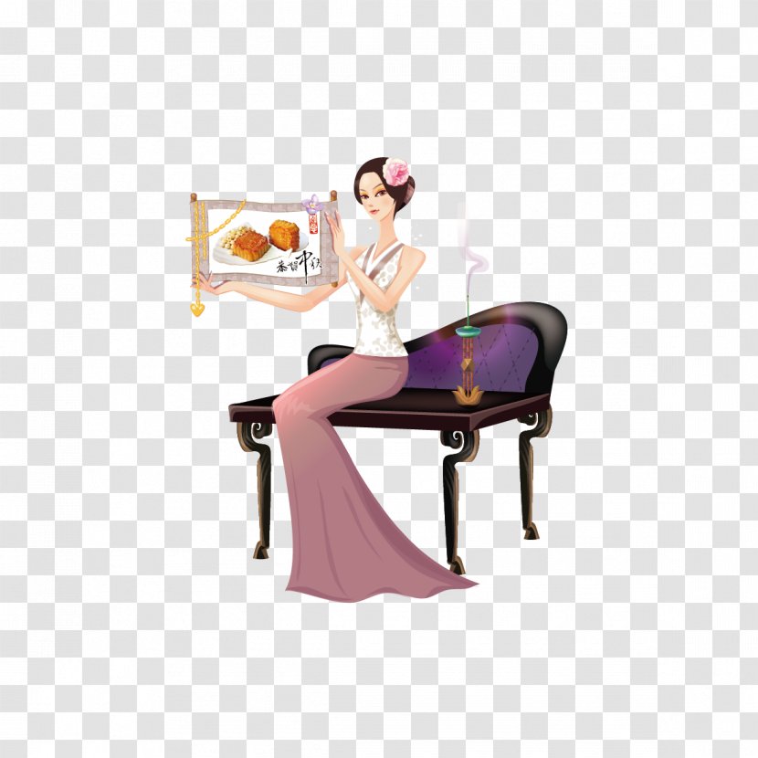 Mid-Autumn Festival - Product - Take Moon Cake Painted Woman Transparent PNG
