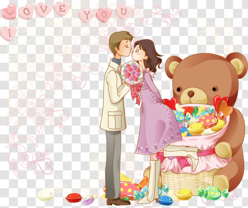 Cartoon Drawing Romance - Silhouette - Kissing Bear Transparent PNG