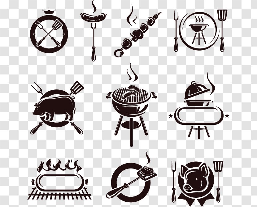 Barbecue Chicken Grilling Fish - Black And White Hand-drawn Elements Of Transparent PNG