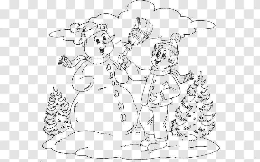 Snowman Winter Image Drawing Coloring Book - Cartoon Transparent PNG