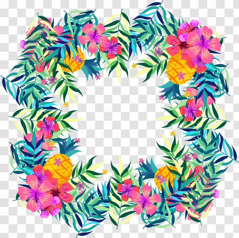 Flower Tropics Fruit Clip Art - Symmetry - Tropical Flowers And Borders Transparent PNG