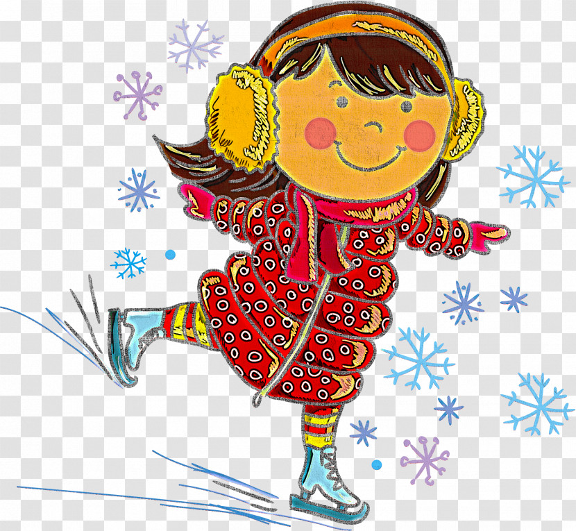 Cartoon Child Art Happy Ice Skating Doodle Transparent PNG