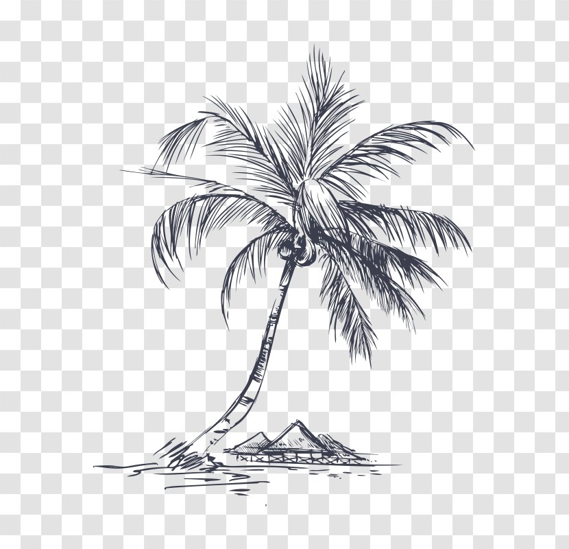 Coconut Tree Pixel - Silhouette - Tree,Hand Painted Transparent PNG
