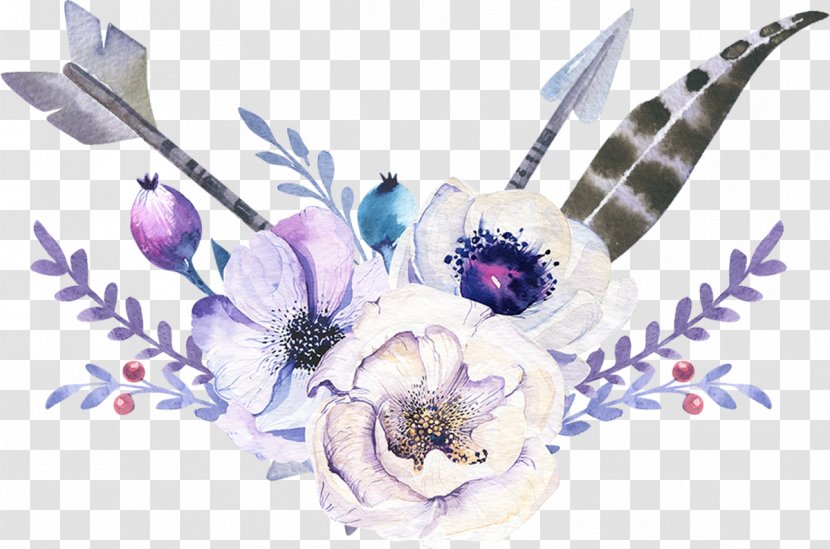 Arrow Bohemianism - Purple - Elegant Watercolor Bohemian Wind Flowers Transparent PNG