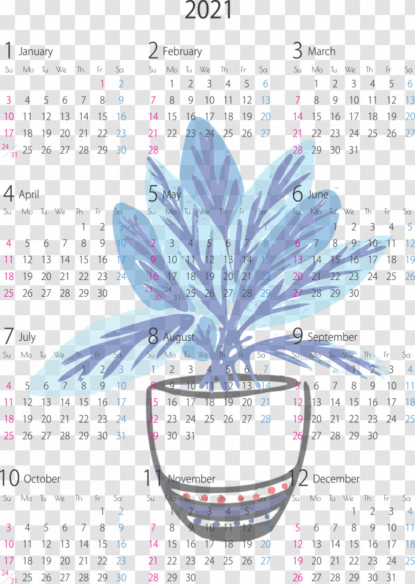 2021 Yearly Calendar Transparent PNG