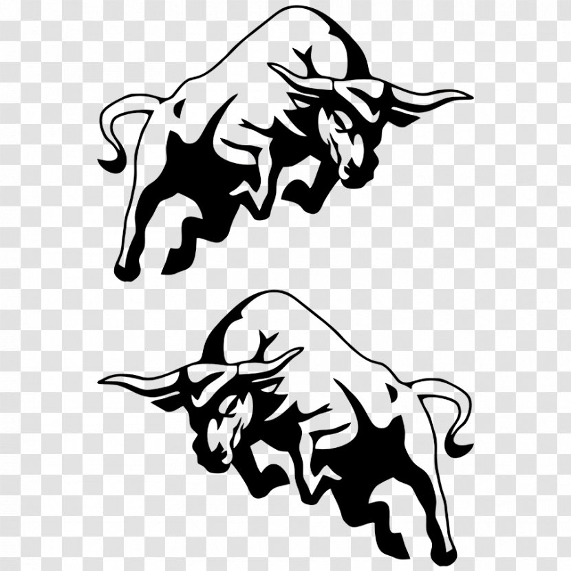 Charging Bull Cattle Clip Art - Black And White - Car Decals Transparent PNG