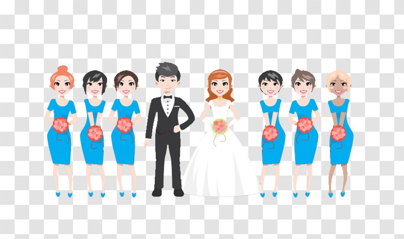 Bridegroom Wedding Bridesmaid - Happiness - Cartoon Bride And Groom Transparent PNG