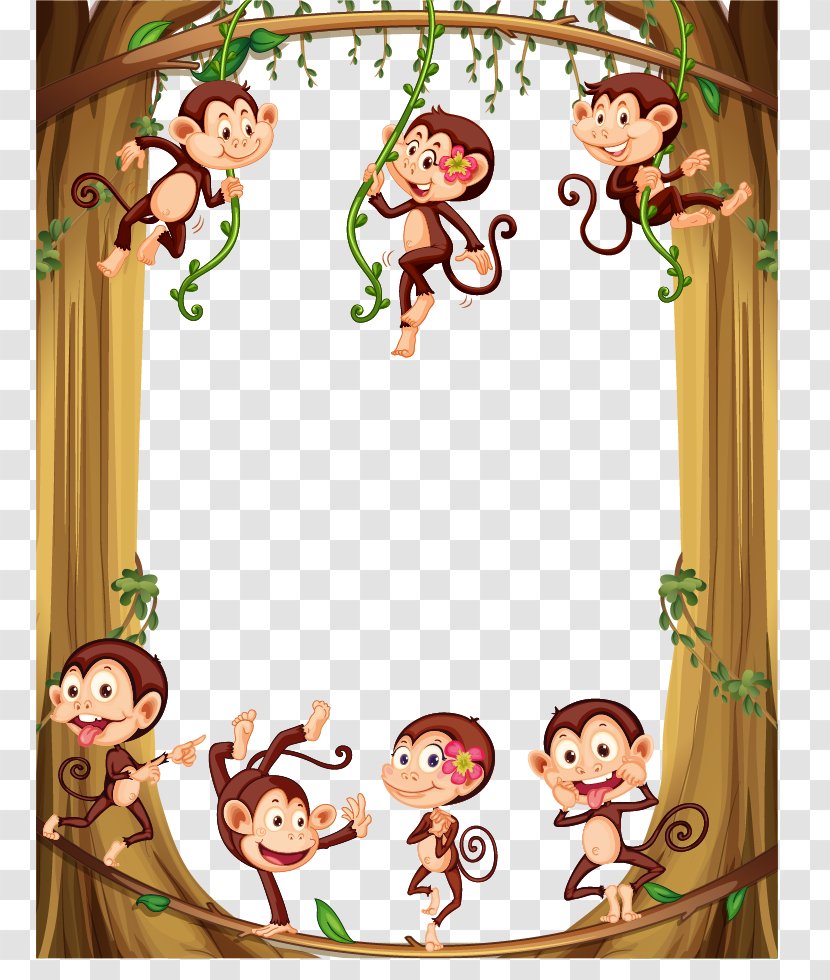 Monkey Cartoon Illustration - Area - Vector Border Transparent PNG