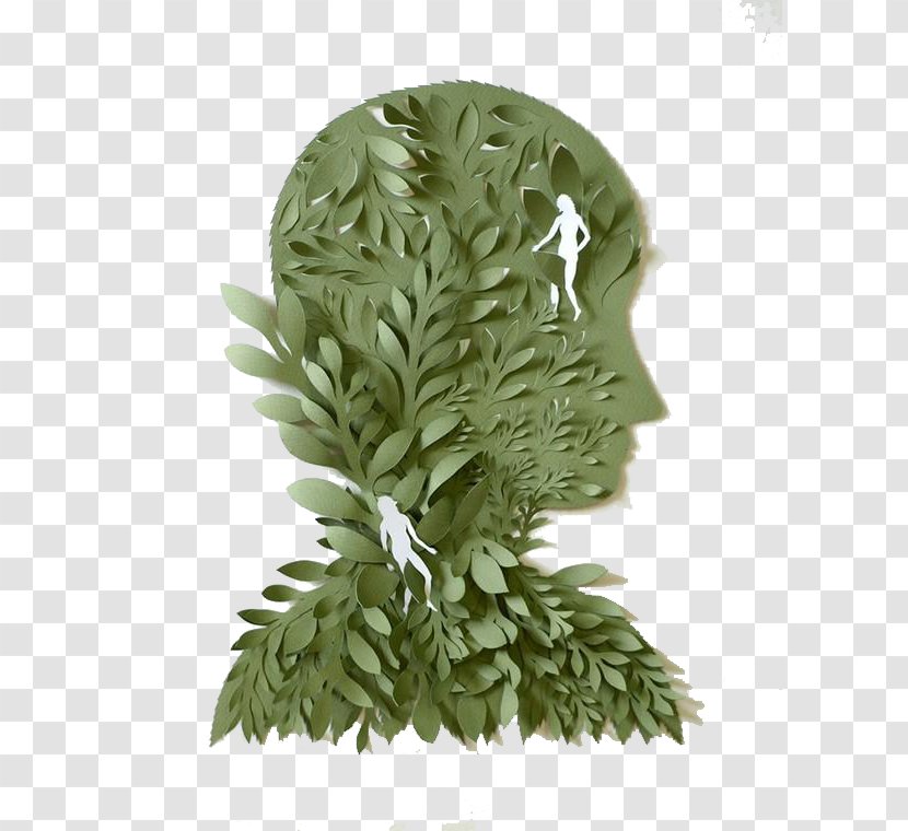 Paper Craft Sculpture Art Illustration - Army Green Head Transparent PNG