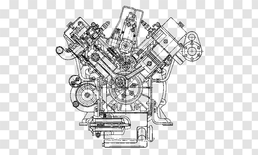 Paper Technical Drawing Diesel Engine - Cross Section Transparent PNG