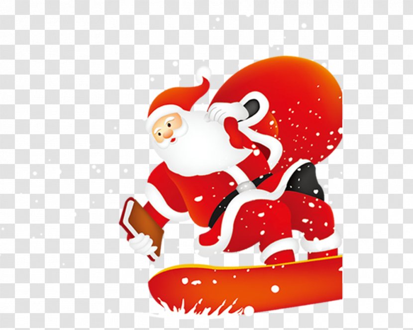 Santa Claus Christmas Poster Illustration - Text - Red Skateboard Transparent PNG