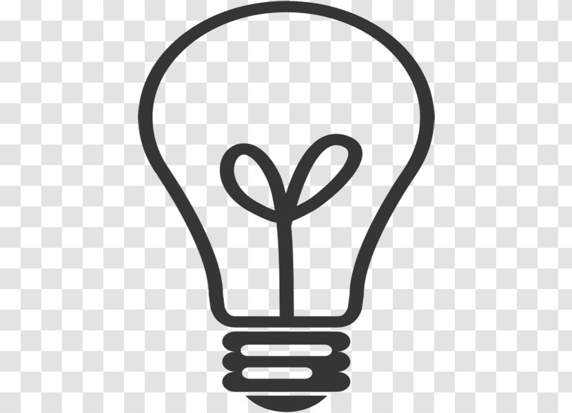 Incandescent Light Bulb Lamp Clip Art - Black And White Transparent PNG