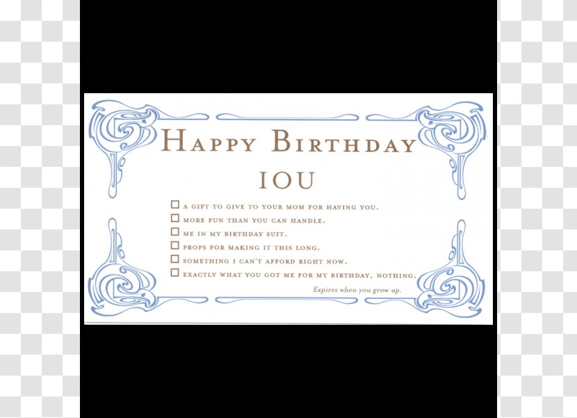 IOU Birthday Greeting & Note Cards Gift Card - Hand Drawn Transparent PNG