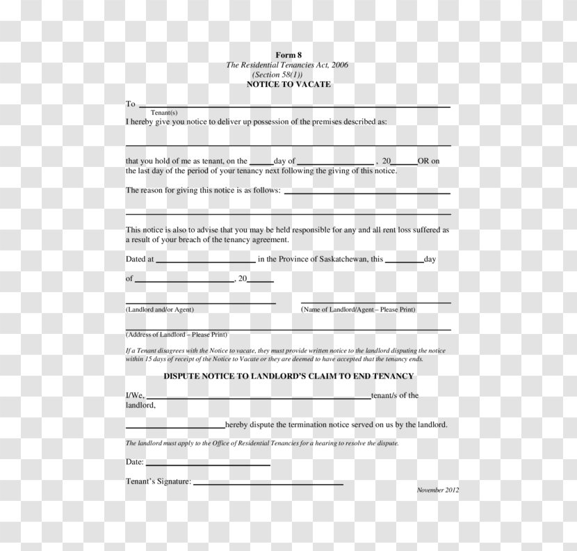 Portable Document Format Landlord Eviction Template - Form - Notice Transparent PNG