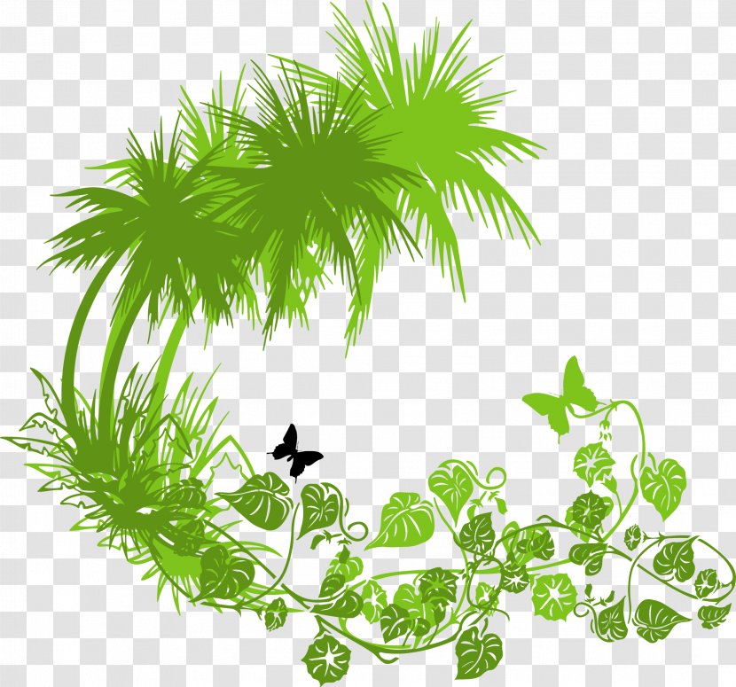 Download Green - Plant Stem - Coconut Tree Grass Butterfly Transparent PNG