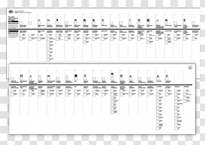 Australian Federal Election, 2016 Senate Voting Ballot Single Transferable Vote - Watercolor - Folding Template Transparent PNG