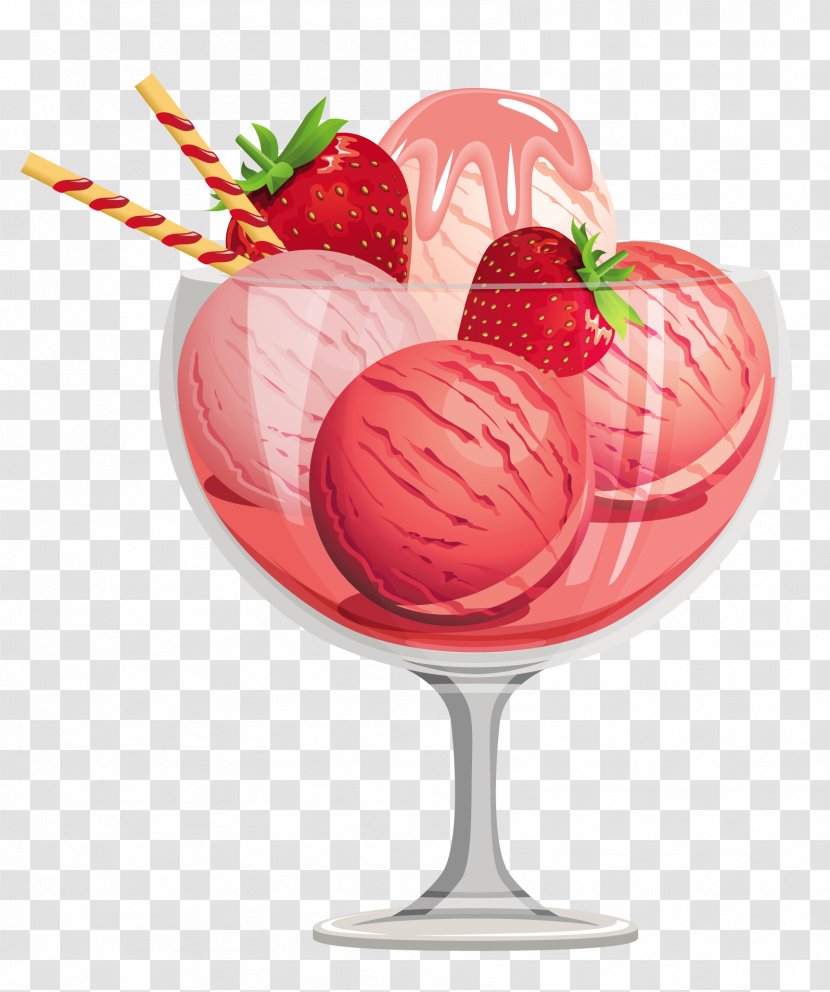 Strawberry Ice Cream Sundae Cone - Cherry - Clipart Transparent PNG