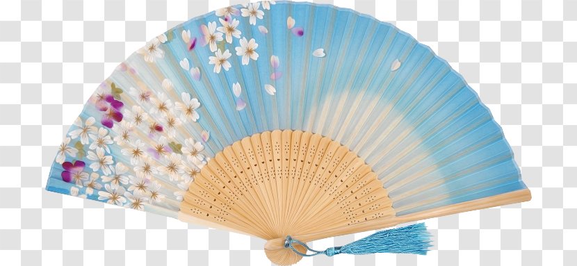 Paper Hand Fan Sticker - Ms. Small Fresh Blue Transparent PNG