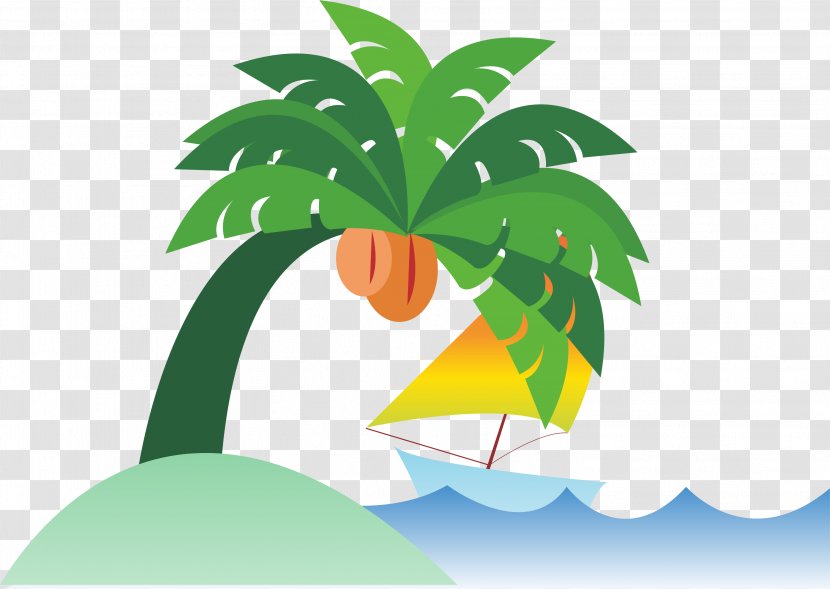 Sea Coconut Flat Design Cartoon - Plant - Palm Beach Transparent PNG