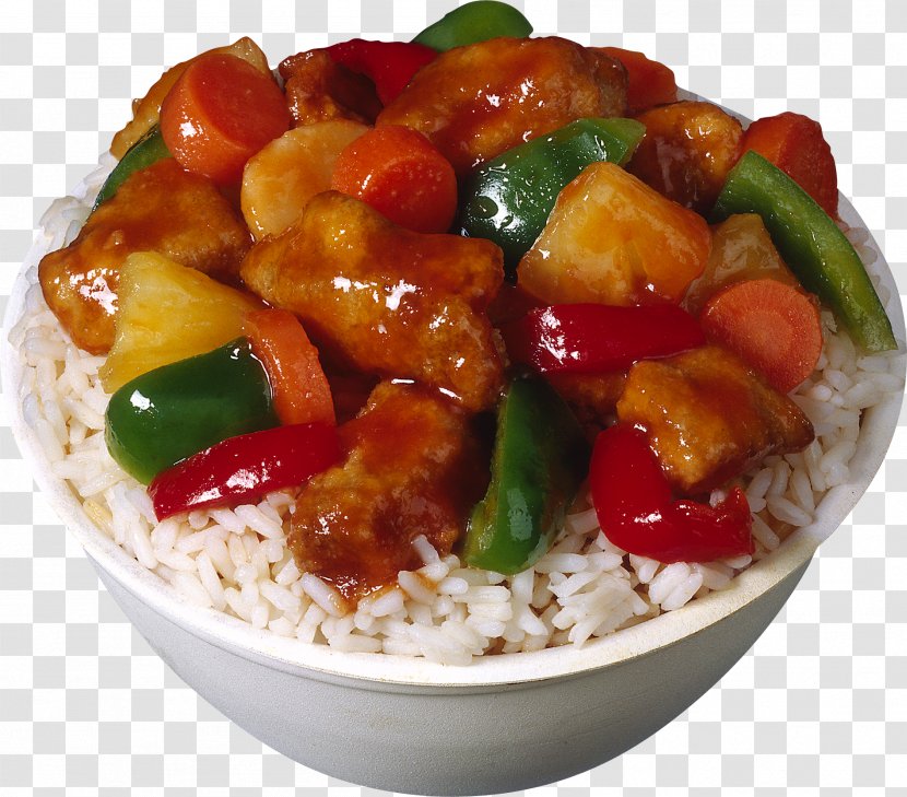 Sweet And Sour Chicken Chinese Cuisine Meat - Rice Transparent PNG