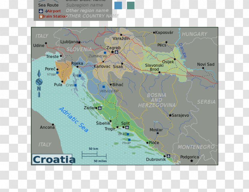 Map Adriatic Sea Croatian Region Dalmatia Transparent PNG