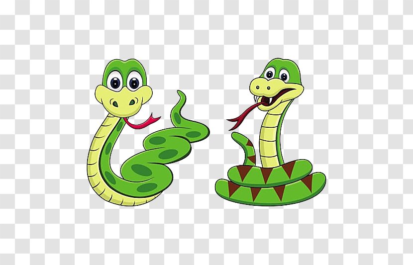Snake Drawing Clip Art - Vertebrate - Two Green Snakes Transparent PNG