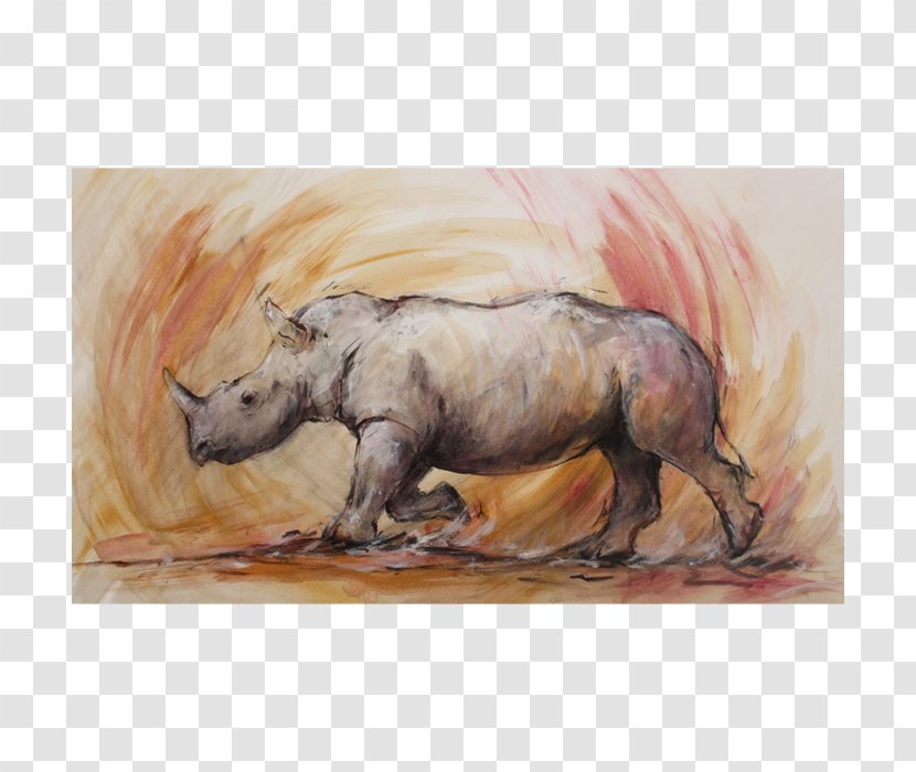 Watercolor Painting Cattle Rhinoceros Wildlife - Fauna Transparent PNG