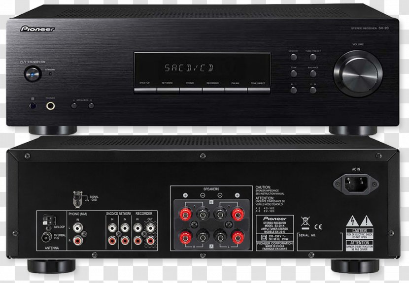 Pioneer SX-20 AV Receiver Radio Tuner Audio Power Amplifier - Rf Modulator Transparent PNG