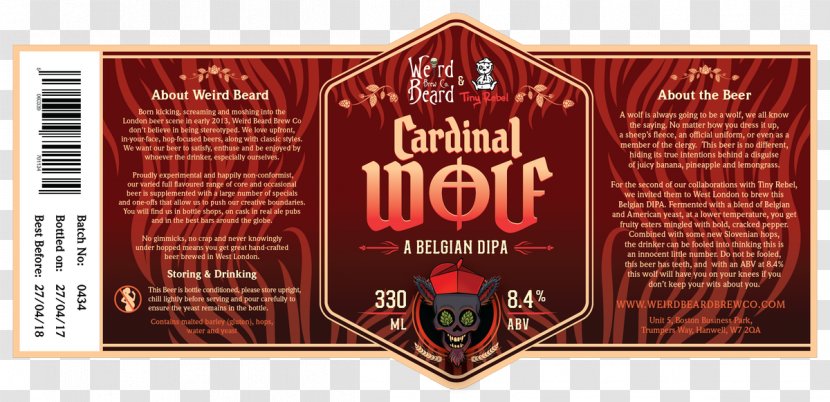 Weird Beard / Tiny Rebel Cardinal Wolf Banner Brand Poster - Toad Brewing Co Transparent PNG