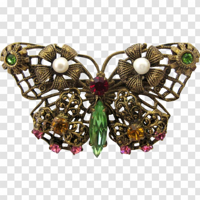 Brooch - Moths And Butterflies - Brass Filigree Transparent PNG