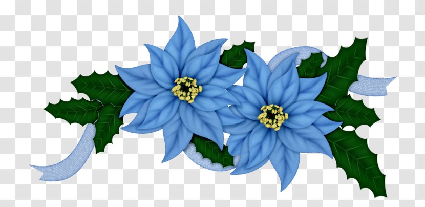 Blue Christmas Cut Flowers Clip Art - Flores Azules Transparent PNG