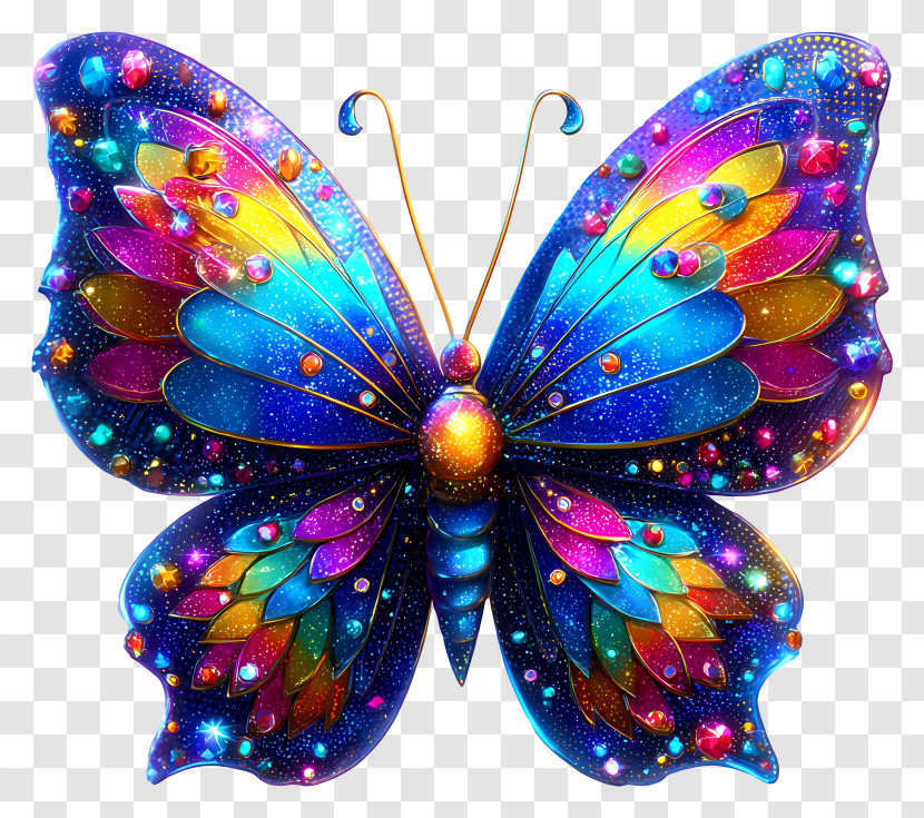 Elaborate Butterfly Art - Rainbow Jeweled Butterfly Transparent PNG