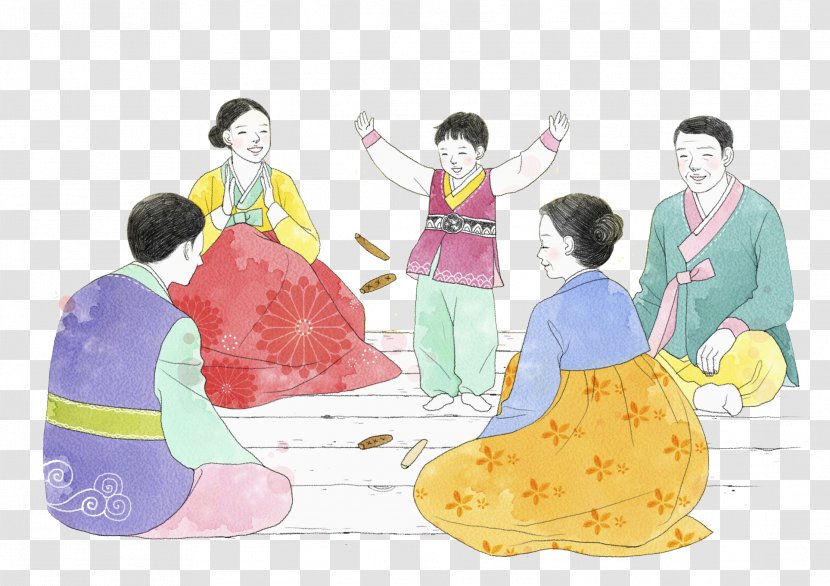 South Korea Nian Gao Chinese New Year Korean Mid-Autumn Festival - Flower - Hand-painted Family Transparent PNG