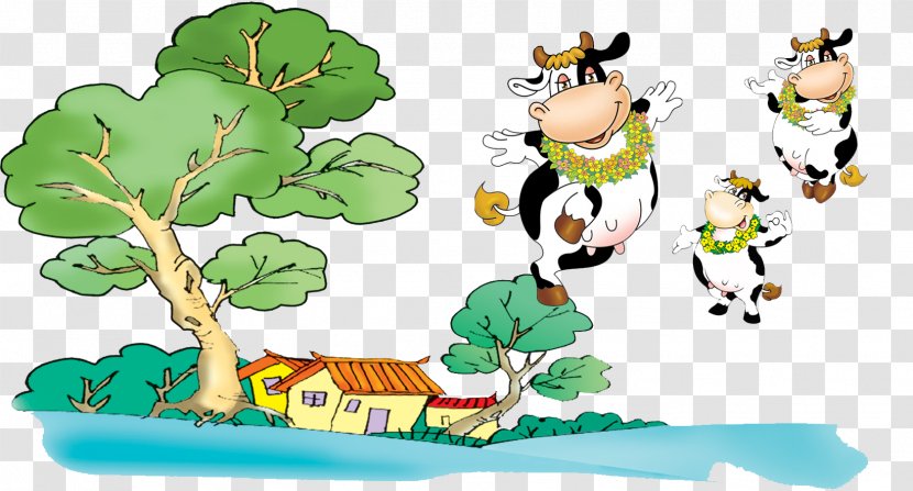 Cattle Illustration - Tree - House Free Download Transparent PNG
