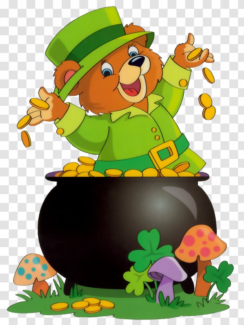 Saint Patrick's Day Leprechaun Irish People Green Beer Clip Art - Fictional Character - Patrick Bear With Pot Of Gold Transparent PNG