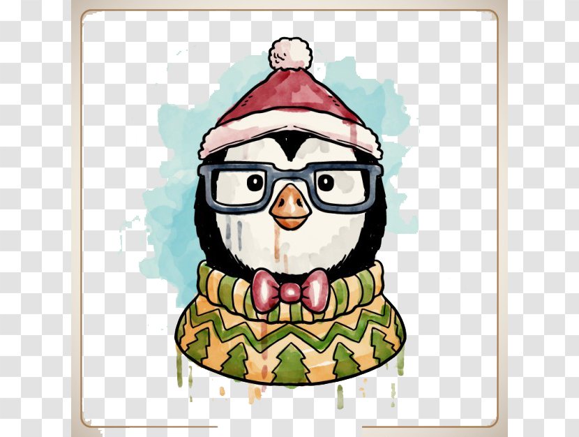 Penguin Christmas Decoration Watercolor Painting - Poster - Penguins Transparent PNG