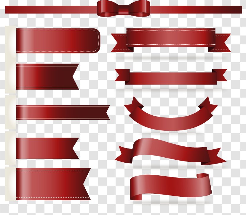 Ribbon - Red - 11 Models With Design Vector Transparent PNG