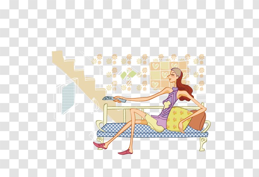 Couch Sitting Illustration - Heart - On The Watching TV Beauty Transparent PNG