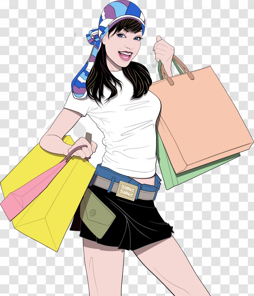 Cartoon Illustration - Heart - A Shopping Woman Transparent PNG