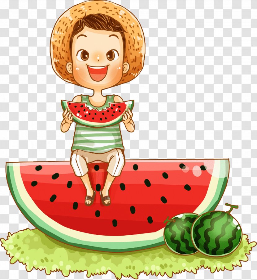 Watermelon CorelDRAW Poster Illustration - Cartoon Boy Sitting On Eating Transparent PNG