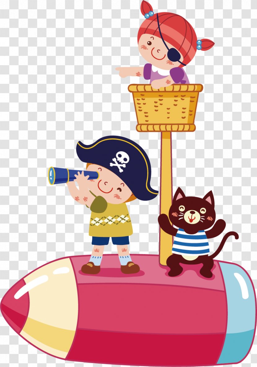 Piracy Cartoon Child Illustration - Logo - Pirate Telescope Vector Elements Transparent PNG